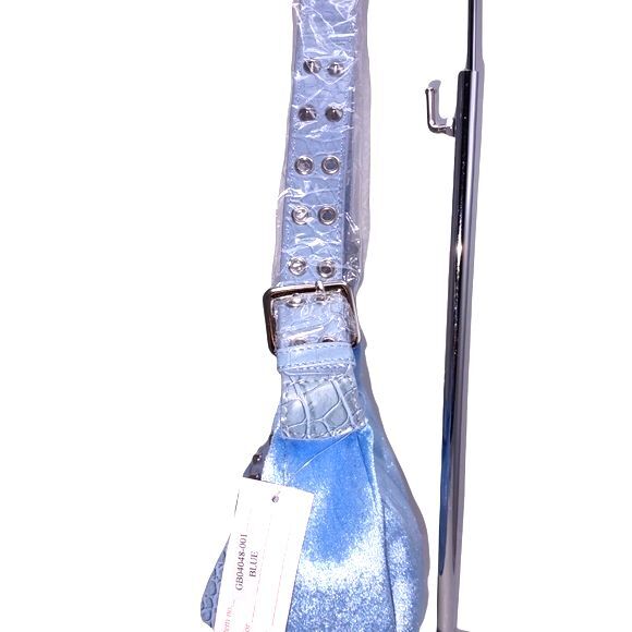 Gabaangs NWT Blue Velvet & Faux Croc Embossed Leather Shoulder Bag 10"X5"X3" - Picture 5 of 8